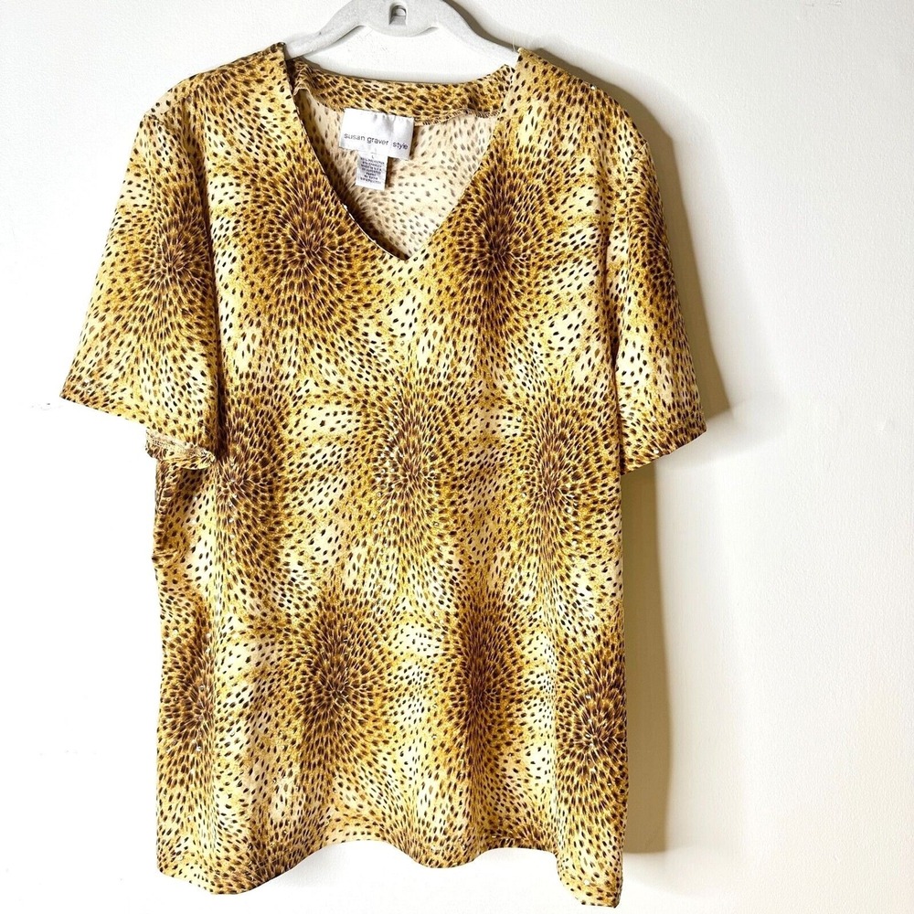 Susan Graver Top Women L Gold‎ Sequin Sunburst Shimmer Bling Boho Festival NWOT